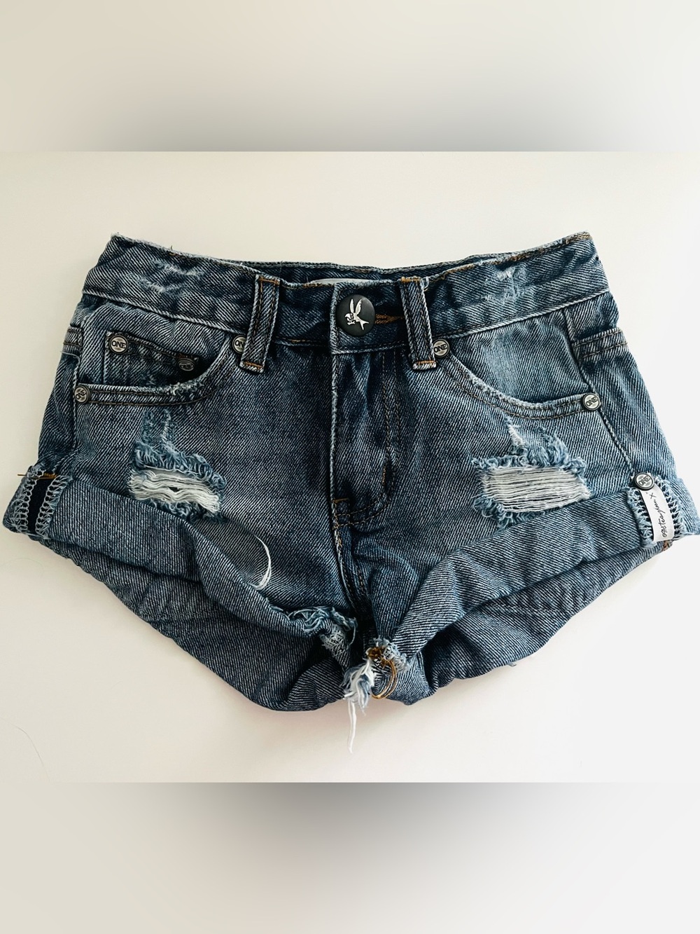 One Teaspoon Kids Bandits Distressed Denim Shorts - Size 7-8